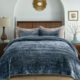 thumbnail image 1 of EVERGRACE Luxury Ruched Velvet Quilt Queen Size, Ultra Soft Bedspread Coverlet Set, Lightweight Velvet Comforter, Quilted Bedding Cover with 2 Matching Shams for All Season, Stormy Blue, 1 of 7