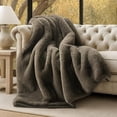 thumbnail image 1 of EVERGRACE Luxury Soft Faux Chinchilla Fur Throw Blanket for Couch, Warm Thick Heavy Winter Throw Blanket 1220GSM for Bed, Fluffy Cozy Mink Blanket with Reversible Velvet, Smoky Sable, 50''x60'', 1 of 8