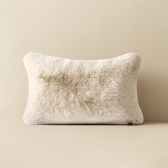 EVERGRACE Luxury Soft Faux Chinchilla Fur Throw Pillow Cover 1 Piece, Decorative Plush Fluffy Cozy Mink Pillow Case 12"x20" for Couch, Square Cushion Cases for Sofa Bed Living Room, Birch Mink