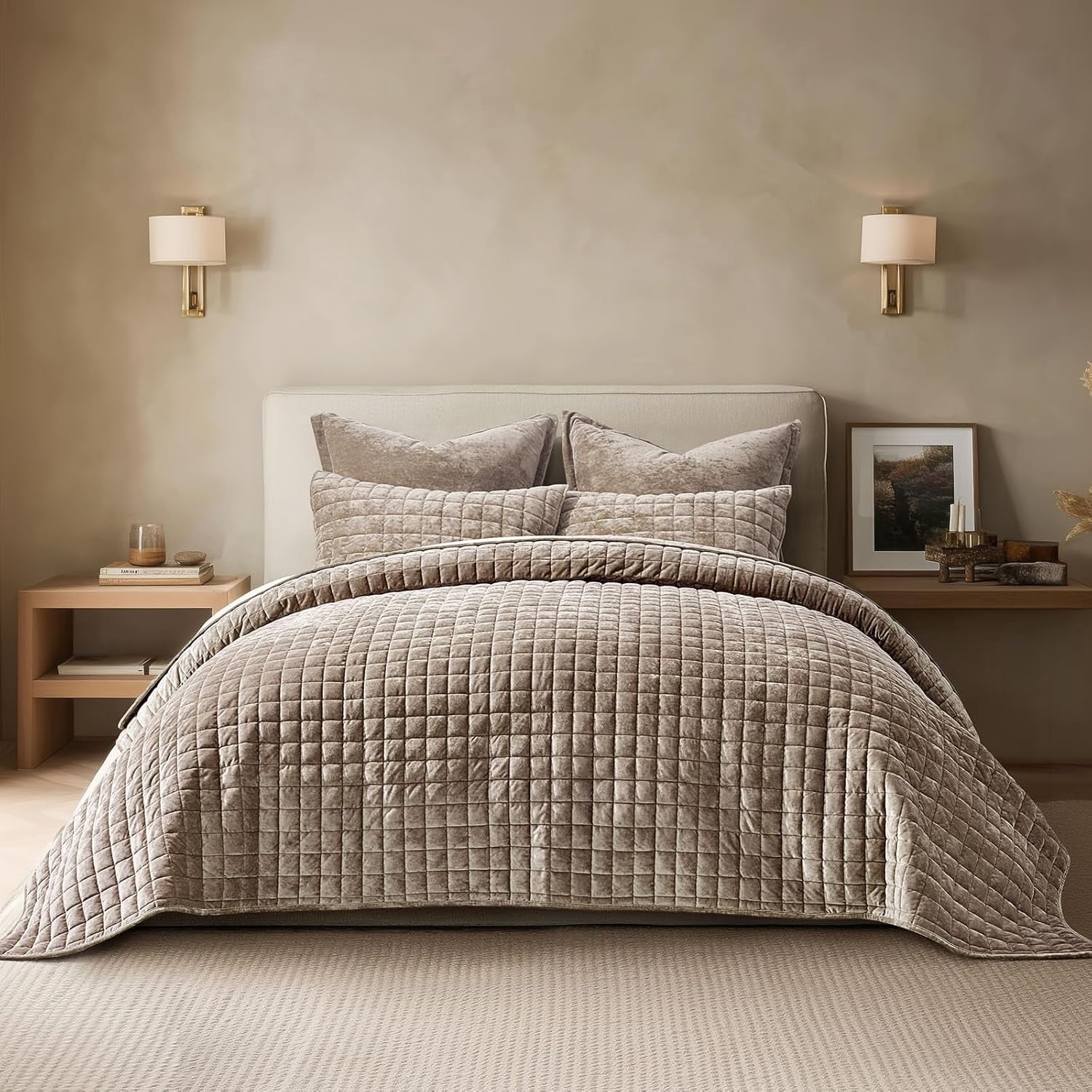 EVERGRACE Luxury Velvet Quilt Queen Size Bedding Set, Ultra Soft Velvet ...