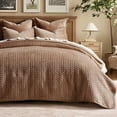 thumbnail image 1 of EVERGRACE Luxury Velvet Quilt Set King Size 3 Piece, Soft Cross-Stitch Velvet Comforter Set with Pillow Shams, Lightweight Coverlet Bedspread Bedding Set for All Seasons, Tobacco Brown, 1 of 8