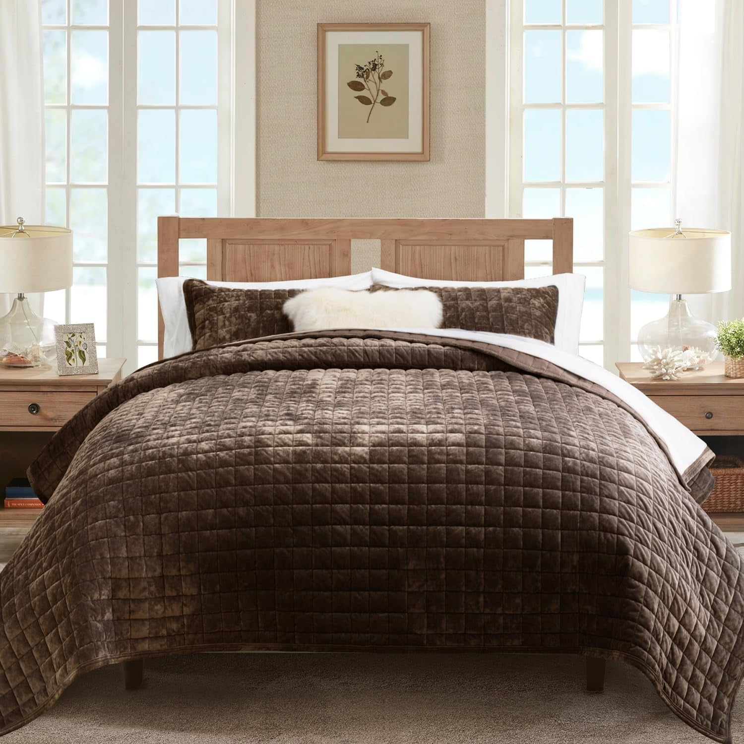 EVERGRACE Luxury Velvet Quilt Set King Size Bedding Sets, Ultra Soft ...