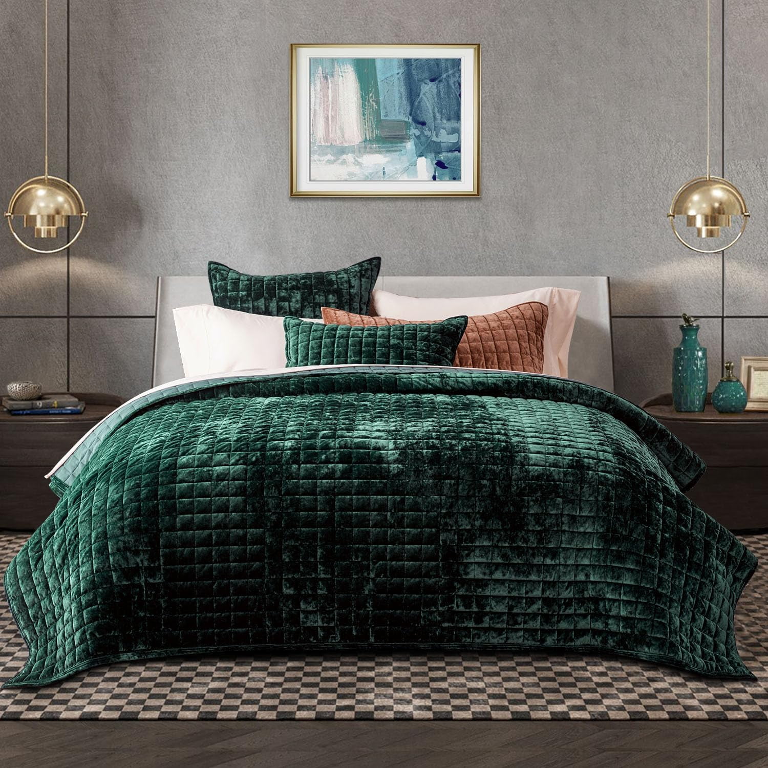 EVERGRACE Luxury Velvet Quilt Set King Size Bedding Sets, Ultra Soft ...