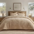 thumbnail image 1 of EVERGRACE Luxury Velvet Quilt Set King Size, Diamond Quilted Lightweight Velvet Comforter for All Season, Ultra Soft Oversized Bedspread Coverlet Bedding Set with 2 Pillow Shams, Beige Taupe, 1 of 7