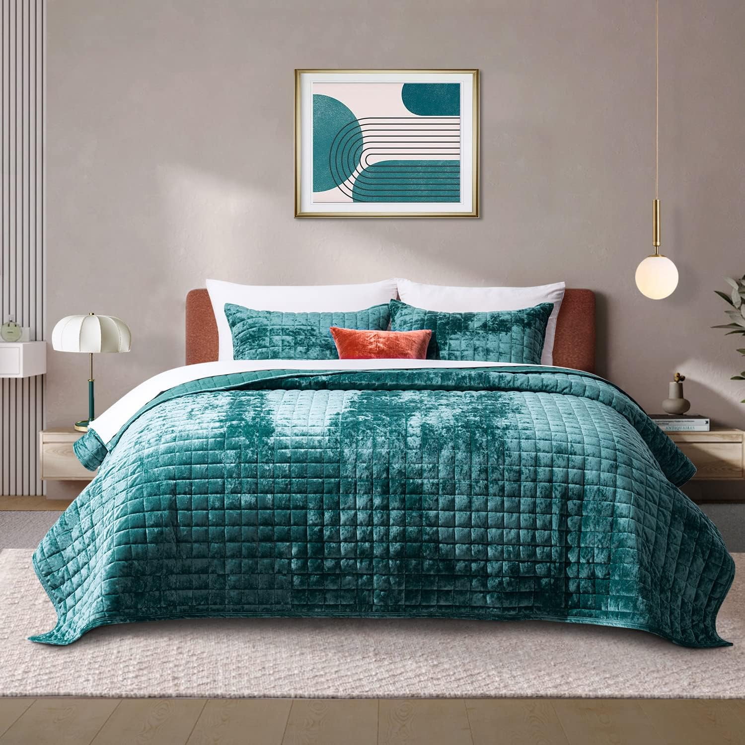 EVERGRACE Luxury Velvet Quilt Set King Size, Lightweight Velvet ...