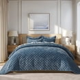 thumbnail image 1 of EVERGRACE Luxury Velvet Quilt Set Queen Size, Diamond Quilted Lightweight Velvet Comforter for All Season, Ultra Soft Oversized Bedspread Coverlet Bedding Set with 2 Pillow Shams, Stormy Blue, 1 of 8