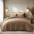 thumbnail image 1 of EVERGRACE Pearl Velvet Quilt King Size Bedding Sets, Luxurious Soft Velvet Comforter Set, Lightweight Box Stitching Oversized Bedspread Coverlet for All Season, with 2 Shams, Camel, 1 of 8