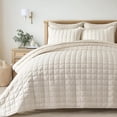 thumbnail image 1 of EVERGRACE Pearl Velvet Quilt Set King Size, Luxurious Soft Velvet Comforter Set, Lightweight Oversized Bedspread Coverlet, Box Stitch Quilted Bedding Sets for All Season, with 2 Shams, Ivory White, 1 of 8