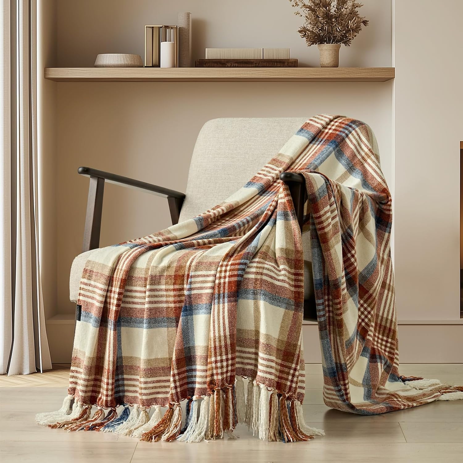 EVERGRACE Plaid Chenille Throw Blanket for Couch, Super Soft Cozy Decorative Fall Throw with Tassels for Bed Sofa Farmhouse Decor, Lightweight Harvest Plaid Throw for Autumn, 50"x60"