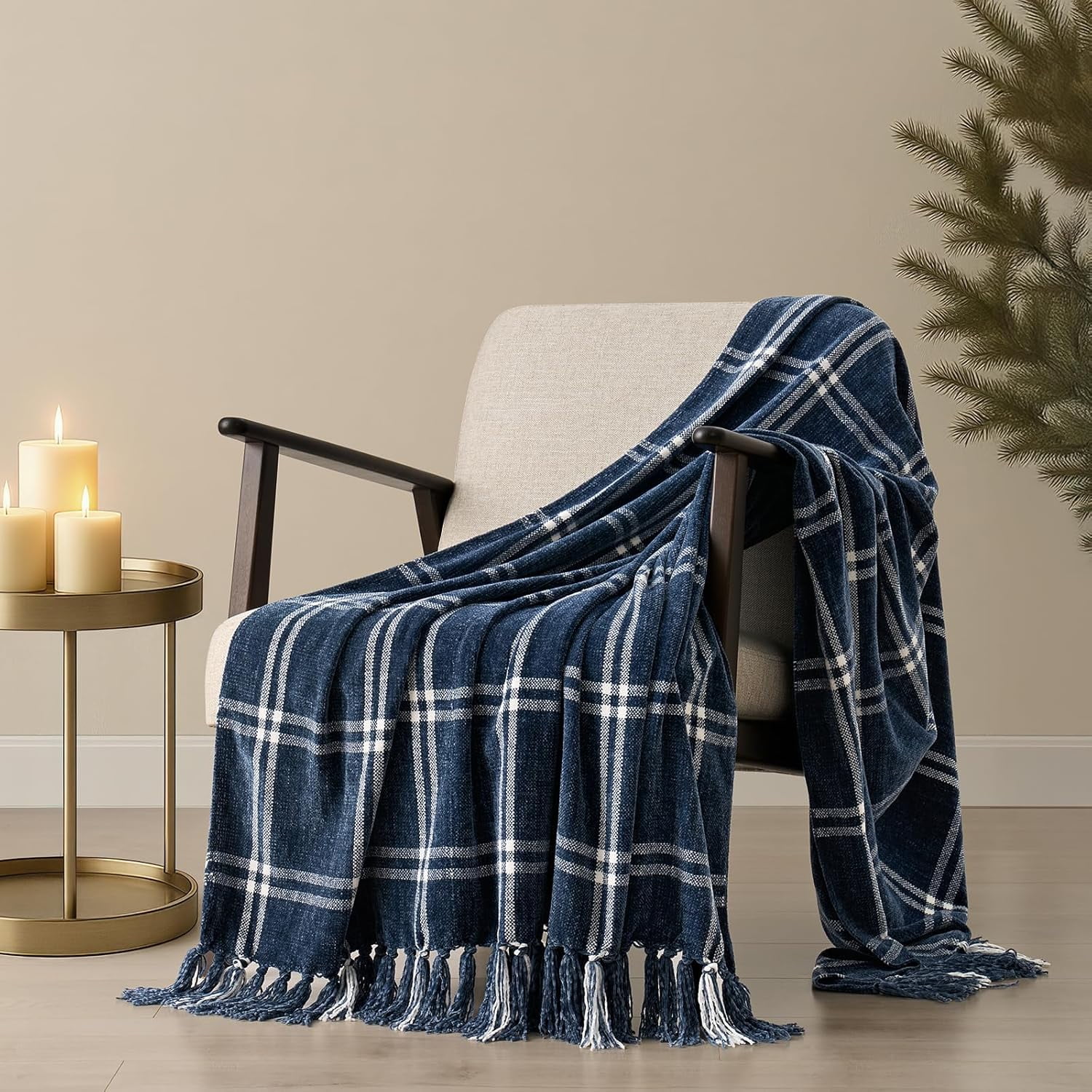 EVERGRACE Plaid Chenille Throw Blanket for Couch, Super Soft Cozy ...