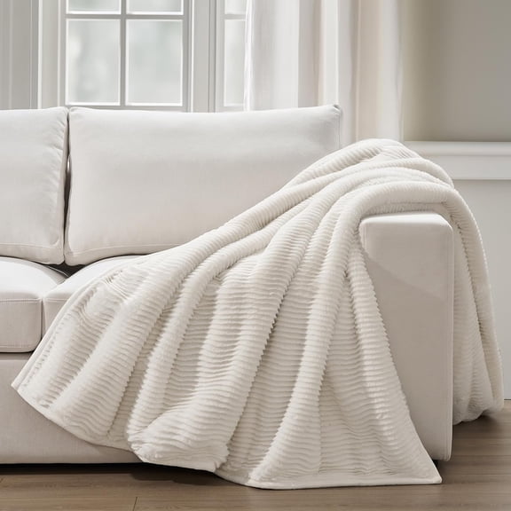EVERGRACE Ultra Soft Faux Fur Throw Blanket for Couch, Luxury Sculpted Texture Faux Rabbit Fur Blanket for Bed, Fluffy Thick Plush Warm Fuzzy Throw, 920GSM (Bright White, 60''x80'')