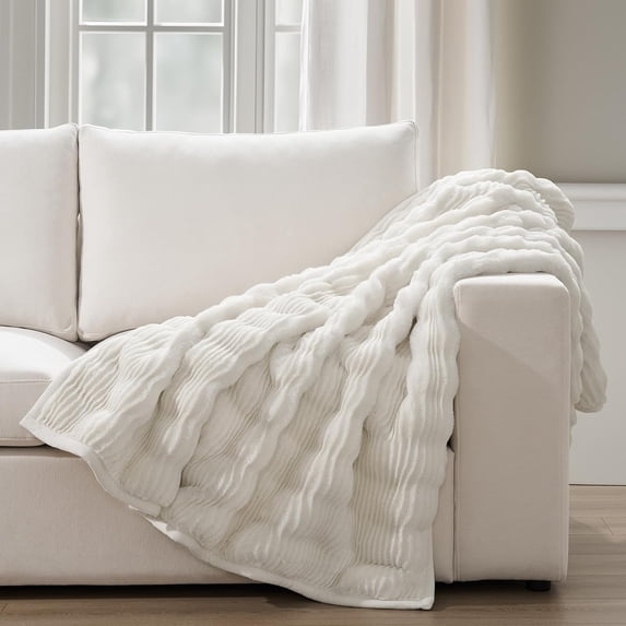 EVERGRACE Ultra Soft Faux Fur Throw Blanket for Couch, Luxury Sculpted Texture Faux Rabbit Fur Blanket for Bed, Fluffy Thick Plush Warm Fuzzy Throw, 920GSM (Bright White, 50''x60'')