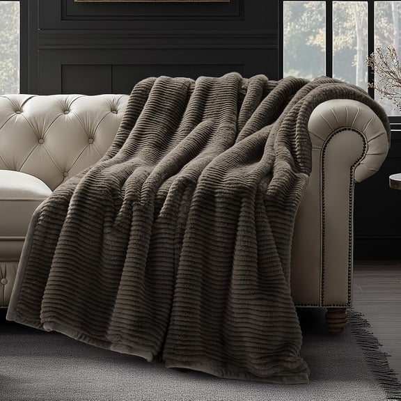 EVERGRACE Ultra Soft Faux Fur Throw Blanket for Couch, Luxury Sculpted Texture Faux Rabbit Fur Blanket for Bed, Fluffy Thick Plush Warm Fuzzy Throw, 920GSM (Dark Taupe, 60''x80'')