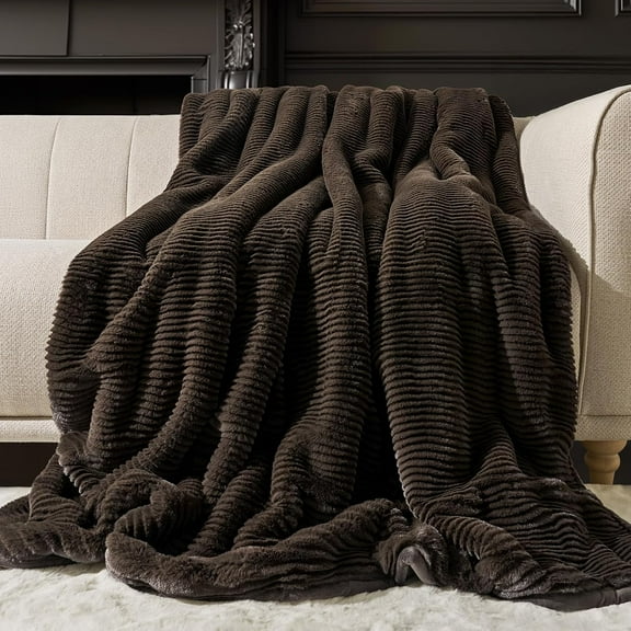EVERGRACE Ultra Soft Faux Fur Throw Blanket for Couch, Luxury Sculpted Texture Faux Rabbit Fur Blanket for Bed, Fluffy Thick Plush Warm Fuzzy Throw, 920GSM (Dark Brown, 60''x80'')