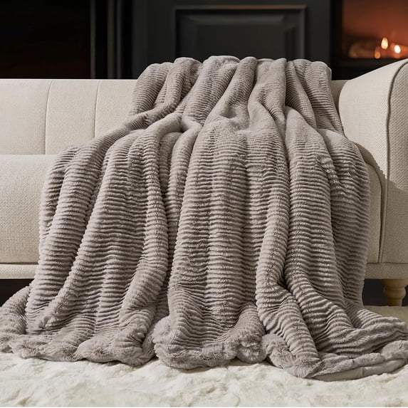 EVERGRACE Ultra Soft Faux Fur Throw Blanket for Couch, Luxury Sculpted Texture Faux Rabbit Fur Blanket for Bed, Fluffy Thick Plush Warm Fuzzy Throw, 920GSM (Taupe, 50''x60'')