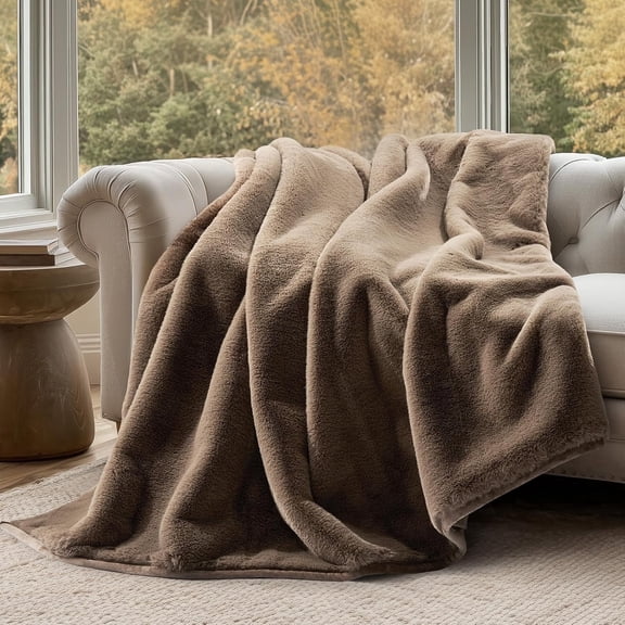 EVERGRACE Ultra Soft Luxury Fluffy Mink Faux Fur Throw Blanket, Thick Warm Fall Winter Blankets for Bed, Couch, Cozy Plush Reversible Blanket for Chair, Sofa (Natural Tan, 60"x80")