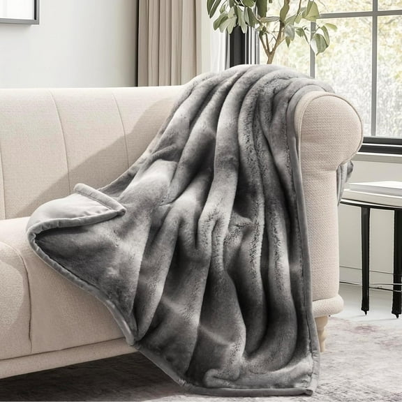 EVERGRACE Ultra Soft Luxury Fluffy Mink Faux Fur Throw Blanket, Thick Warm Fall Winter Blankets for Bed, Couch, Cozy Plush Reversible Blanket for Chair, Sofa (Ombré Silver Onyx, 60"x80")