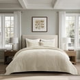 thumbnail image 1 of EVERGRACE Velvet Quilt Set California King 118'' x 106'', Luxurious Soft Striped Channel Bedding Set, Lightweight Velvet Comforter for All Season, Oversized Bedspread Coverlet with 2 Shams, Beige, 1 of 8