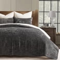 thumbnail image 1 of EVERGRACE Velvet Quilt Set King Size, Luxurious Soft Quilted Bedding Sets, Lightweight Velvet Comforter for All Season, Striped Channel Bedspread Coverlet with 2 Shams, Washed Black, 1 of 8