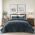 thumbnail image 1 of EVERGRACE Velvet Quilt Set King Size, Luxurious Soft Striped Channel Bedding Set, Lightweight Velvet Comforter for All Season, Oversized Bedspread Coverlet with 2 Matching Shams, Stormy Blue, 1 of 8