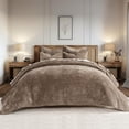 thumbnail image 1 of EVERGRACE Velvet Quilt Set King Size, Luxurious Soft Striped Channel Bedding Set, Lightweight Velvet Comforter for All Season, Oversized Bedspread Coverlet with 2 Matching Shams, Mocha Brown, 1 of 8