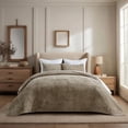 thumbnail image 1 of EVERGRACE Velvet Quilt Set King Size, Luxurious Soft Striped Channel Bedding Set, Lightweight Velvet Comforter for All Season, Oversized Bedspread Coverlet with 2 Matching Shams, Sand Dune, 1 of 8