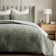 thumbnail image 1 of EVERGRACE Velvet Quilt Set Queen Size, Luxurious Soft Quilted Bedding Sets, Lightweight Velvet Comforter for All Season, Striped Channel Bedspread Coverlet with 2 Shams, Thyme Green, 1 of 8
