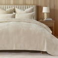 thumbnail image 1 of EVERGRACE Velvet Quilt Set Queen Size, Luxurious Soft Quilted Bedding Sets, Lightweight Velvet Comforter for All Season, Striped Channel Bedspread Coverlet with 2 Shams, Light Sand, 1 of 8