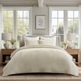 thumbnail image 1 of EVERGRACE Velvet Quilt Set Queen Size, Luxurious Soft Striped Channel Bedding Set, Lightweight Velvet Comforter for All Season, Oversized Bedspread Coverlet with 2 Matching Shams, Beige, 1 of 8