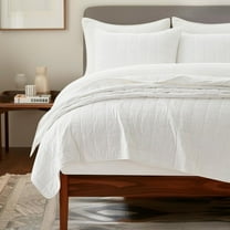 EVERGRACE 100% Cotton Box Stitch Quilt Bedding Set King Size 3 Pieces, Garment-Washed Lightweight Soft Cozy Coverlet, Oversized Quilted Bedspread Sets with 2 Shams for All Season, Bright White