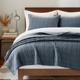 thumbnail image 1 of EVERGRACE 100% Cotton Box Stitch Quilt Bedding Set Queen Size 3 Pieces, Garment-Washed Lightweight Soft Cozy Coverlet, Quilted Bedspread Sets with 2 Shams for All Season, Midnight Blue, 1 of 8
