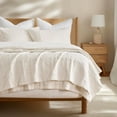 thumbnail image 1 of EVERGRACE Stonewashed Cotton Quilt Set King Size, Ultra Soft Oversized Bedspread Coverlet Set, Lightweight Crinkle Box Stitch Bedding Sets for All Season, with 2 Shams, Ivory White, 1 of 8