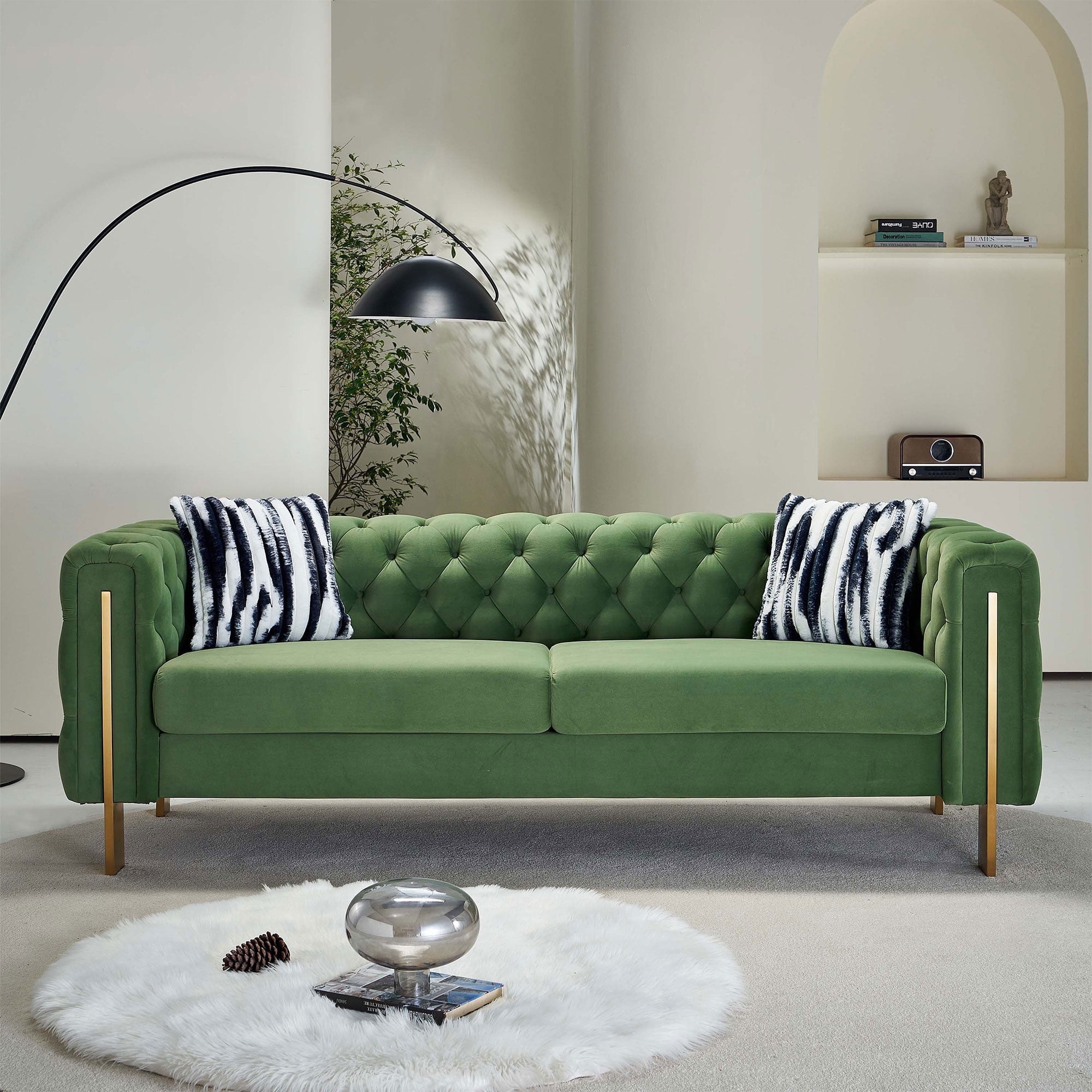 EVERGRATE FURNITURE Modern Tufted Sofa with 2 Pillows, Mint Green -  Walmart.com, image size:2000x2000