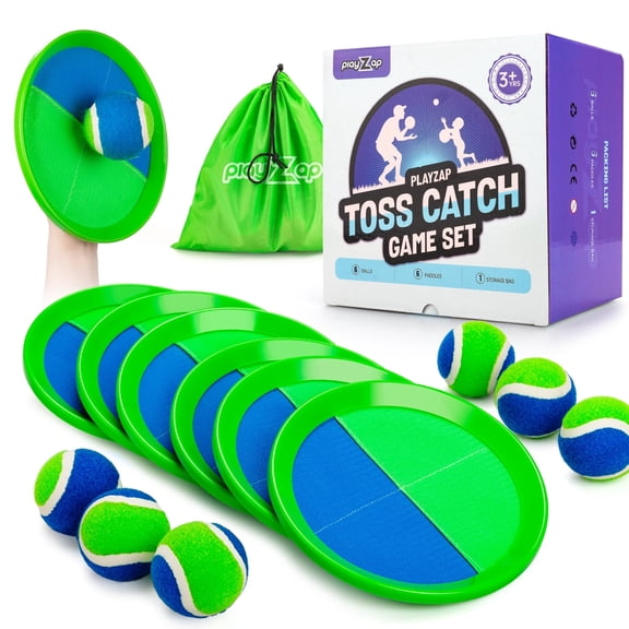 PLAYZAP Toss and Catch Ball Game set, Outdoor Beach Sand Indoor Toys for Kids, Outside Yard Lawn Games for 3-12 Years Old Boys Girls Gifts for Kids Family - 6 Paddles and 6 Balls (Upgraded)