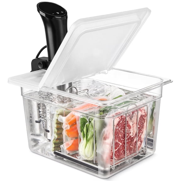 Everie Sous Vide Container 12 Qt with Split-Hinge Lid and Rack Compatible with Anova Instant Pot (SET-12-NANO-PP)