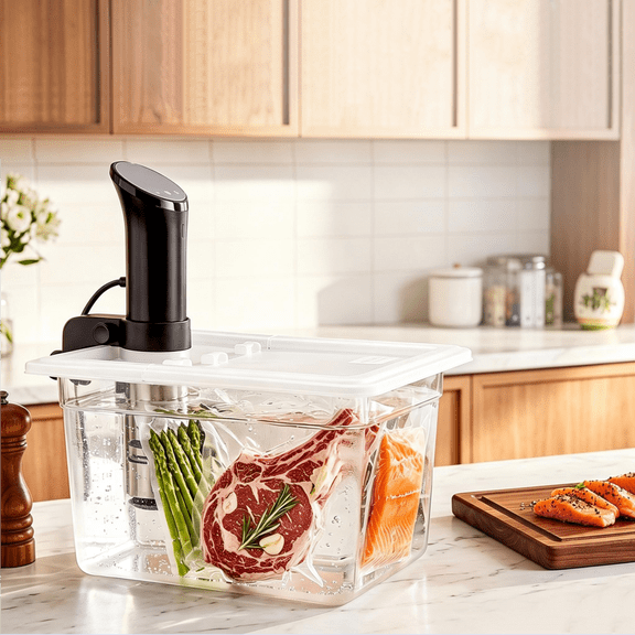 Everie 12 Quart Sous Vide Container with Collapsible Hinged Lid - Compatible with Most Anova Cookers Less 62mm (EVC-NANO)