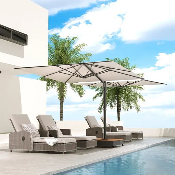 EVERITE 10x10ft Square Acrylic Cantilever Commercial Umbrella, Double-Sided Patio Shade with Base,Black Pole