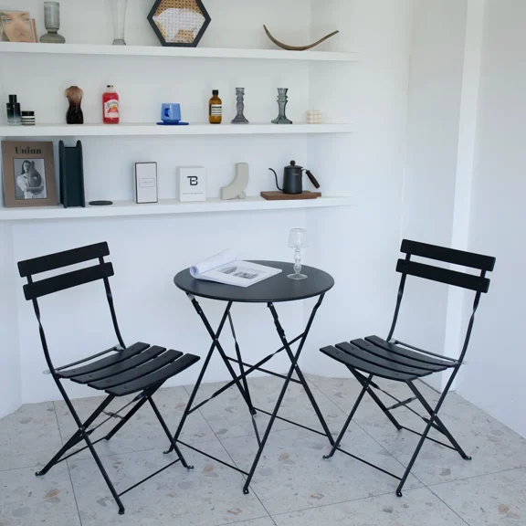 EVERITE 2-Piece Outdoor Metal Dining Set,Round Table for Patio Breakfast & Casual Chats,Black