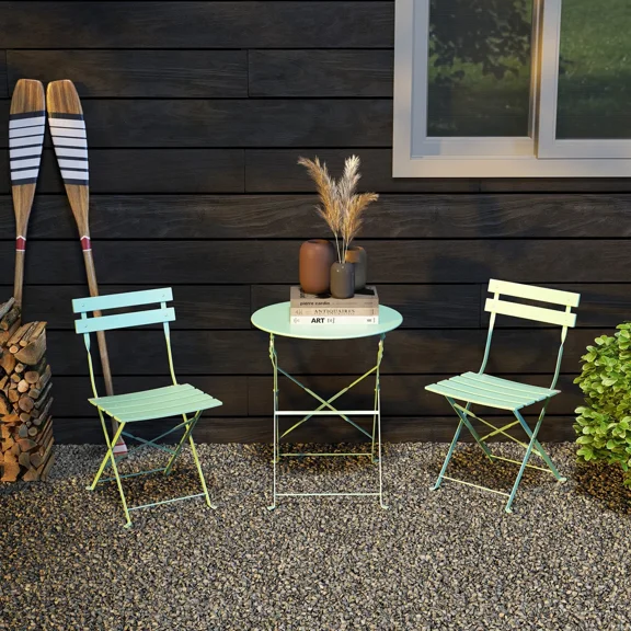 EVERITE 2-Piece Outdoor Metal Dining Set,Round Table for Patio Breakfast & Casual Chats,Green