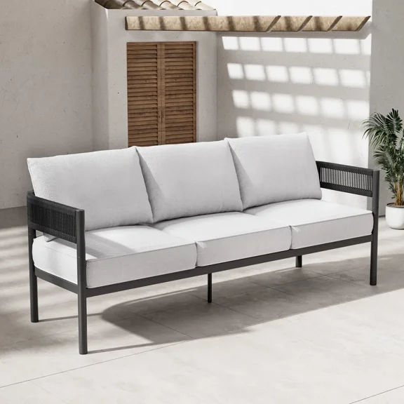 EVERITE 3-Person Wicker Outdoor Sofa ,Heavy-Duty Weather-Resistant Patio Seating,Beige