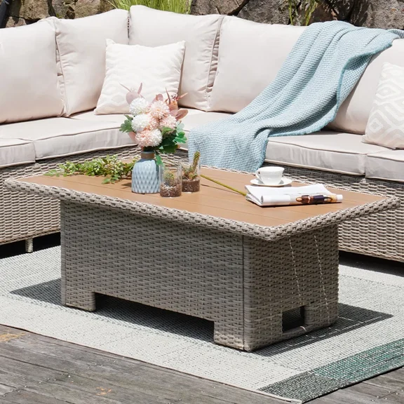 EVERITE 51.18'' L x 26.67'' W Lift Top Rectangular Outdoor Coffee Table Space-Saving Patio Center Table