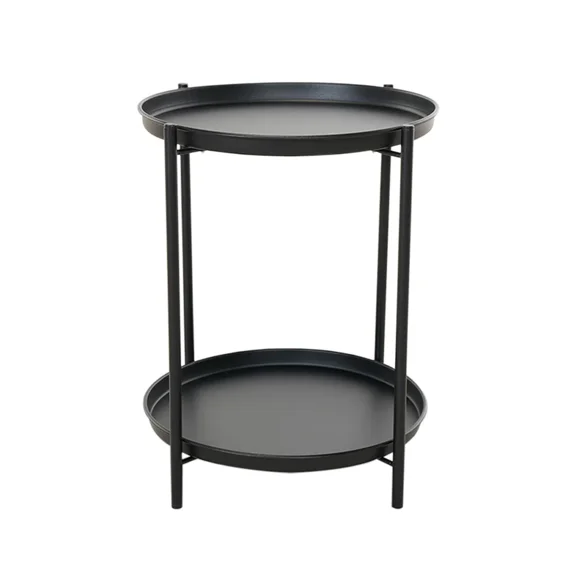 EVERITE Indoor & Outdoor Side Table 2-Tier, Weather-Resistant Steel Round End Table for Porch, Poolside, Bedroom, Living Room, Black