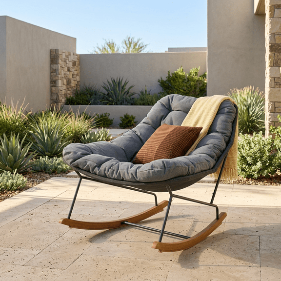 EVERITE Outdoor Steel Rocking Chair with Ergonomic Design, All-Weather Rocker,Dark Gray