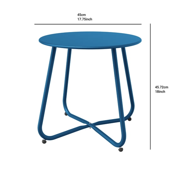 EVERITE Outdoor Steel Side Table, Weather Resistant Outdoor Round End Table,Peacock Blue