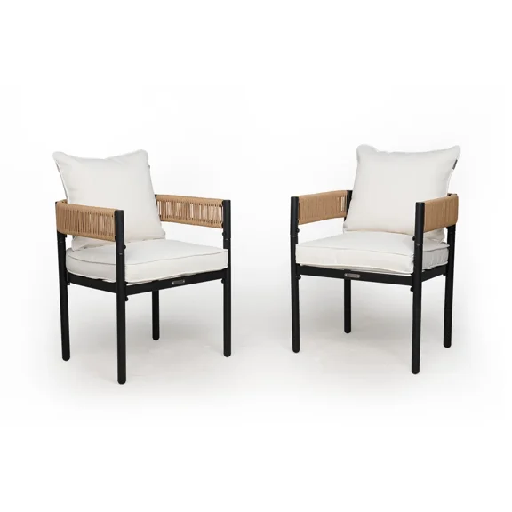 EVERITE Outdoor Steel Wicker Dining Stool (Set of 2),Heavy-Duty Patio Bar Seating,Netural