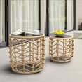 thumbnail image 1 of EVERITE Outdoor Wave Wicker End Tables Set of 2,Modern Boho Style with Built-in Solar Lights,Natural Brown, 1 of 8