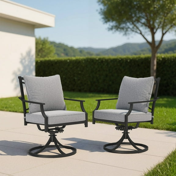 EVERITE Patio Chairs Set of 2,Outdoor Swivel Patio Metal Chairs with Olefin Cushions for Bistro Balcony Porch Deck and Yard,Grey