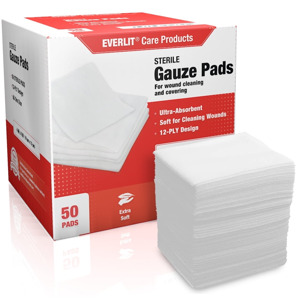 EVERLIT [Extra-Thick] 4''x4'' Sterile Gauze Pad 12-Ply, 150 Pack, Individual Wrapped, Ultra Absorbent Large Non-Woven Medical Gauze Sponges for Wound Care Home First Aid Kit