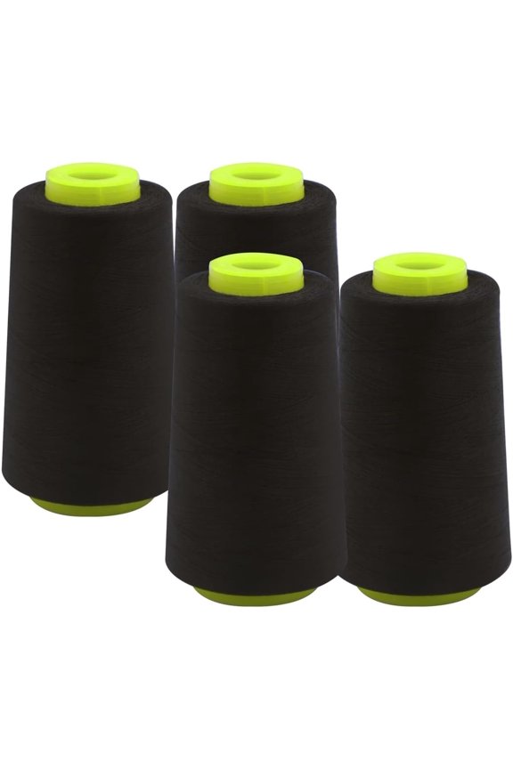 Serger Thread – 4 Cones, 3000 Yards Each – 40 Weight, 2-Ply Spun Polyester – Strong, Low-Lint Overlock Thread for Serger Machines – All-Purpose Sewing & Finishing (Black)