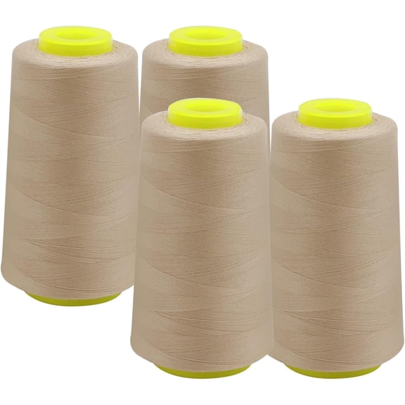 EVERLOCK Serger Thread – 4 Cones, 3000 Yards Each – 40 Weight, 2-Ply Spun Polyester – Strong, Low-Lint Overlock Thread for Serger Machines – All-Purpose Sewing & Finishing (Beige)